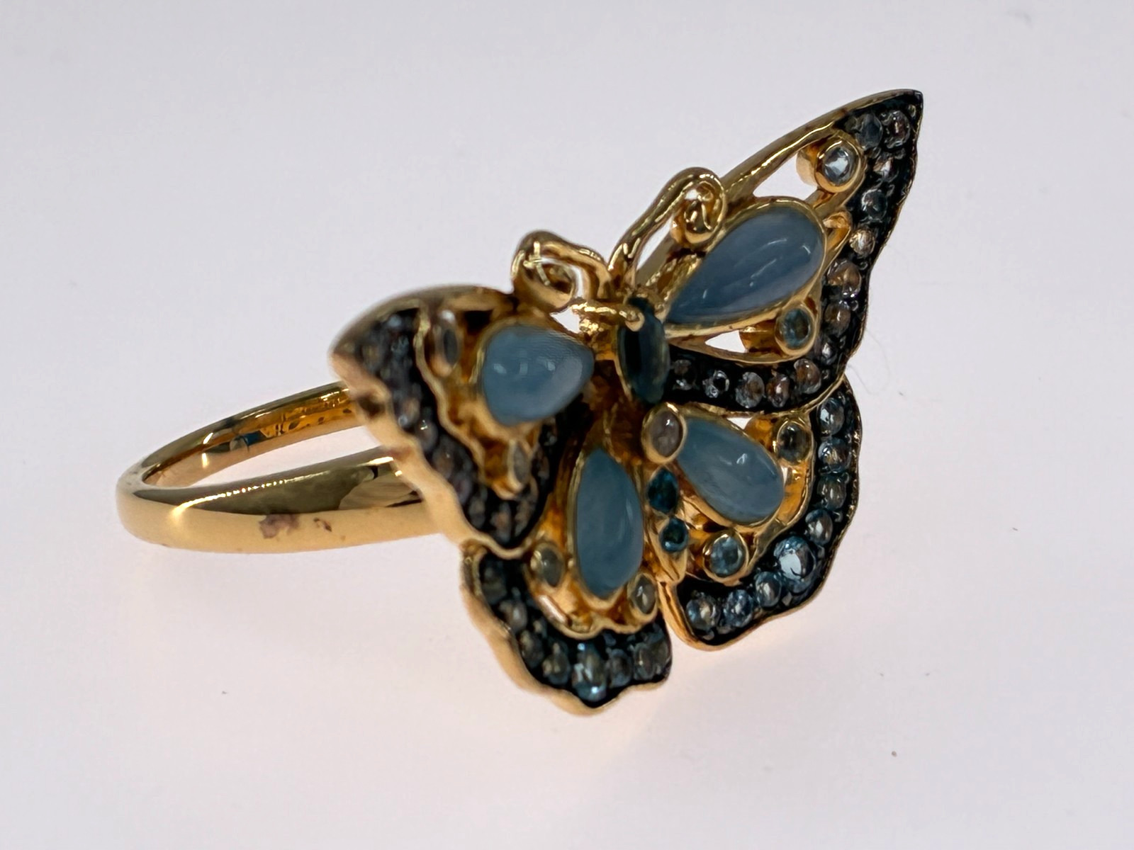 Blue Multi Gemstone Butterfly Statement Ring Ster… - image 9