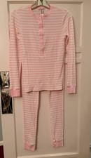 Victoria  s Secret Iconic Pink White Stripe Henley Thermal Long Pajama Set NWT XS
