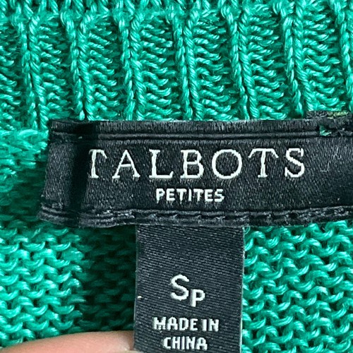 Talbots Sweater Women Petite Sz S Kelly Green Linen Boatneck 3/4 Sleeve Knit - Picture 3 of 12