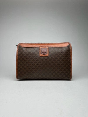 Vintage Celine Paris Leather monogram Clutch Triomphe brown