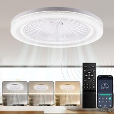 Flush Mount Ceiling Fan w/ Light 6 Speeds Mute Dimming Reversible Remote Control