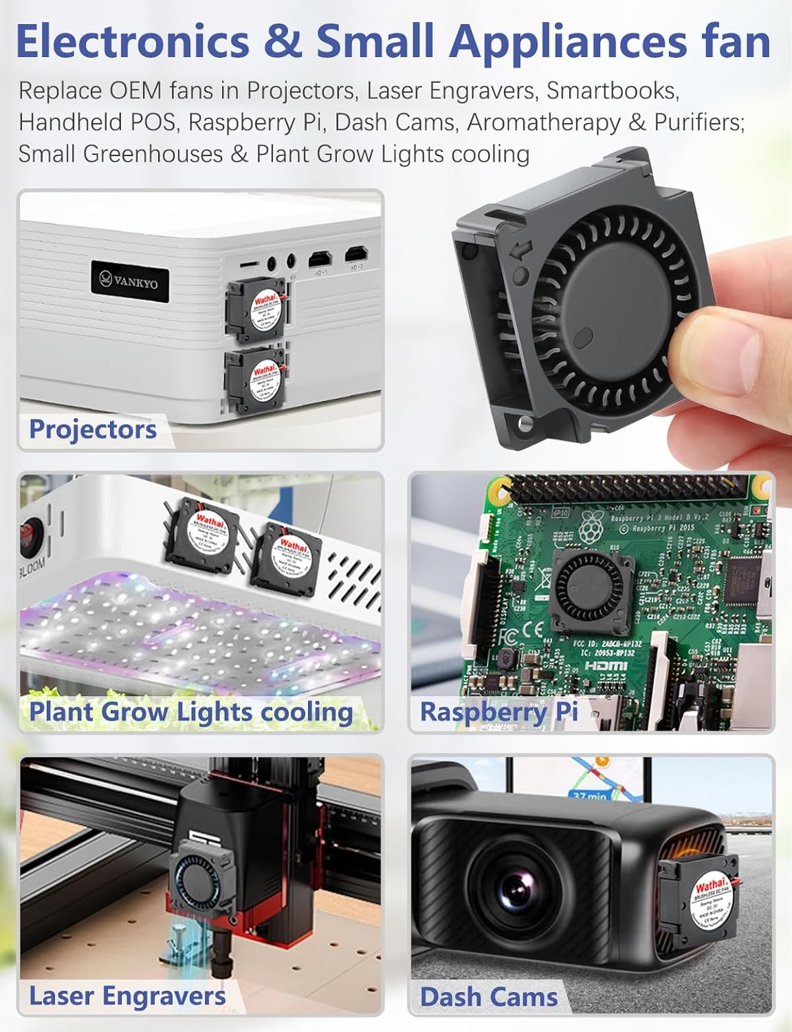 2 Pack Wathai 30mm x 10mm 5V Small DC Brushless Cooling Blower Fan 30x10mm 