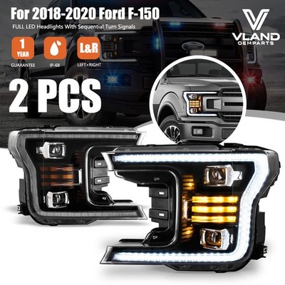 VLAND LED Headlights Assembly For 2018-2020 Ford F-150 Projector W/Sequential