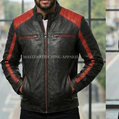 Handmade Men s Motorcycle Biker Cafe Racer Distressed Black Real Leather Jacket