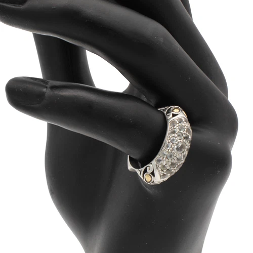 Vintage John Hardy Sterling 18k Gold White Topaz Lava Fire Ring Size 7.5 D-347