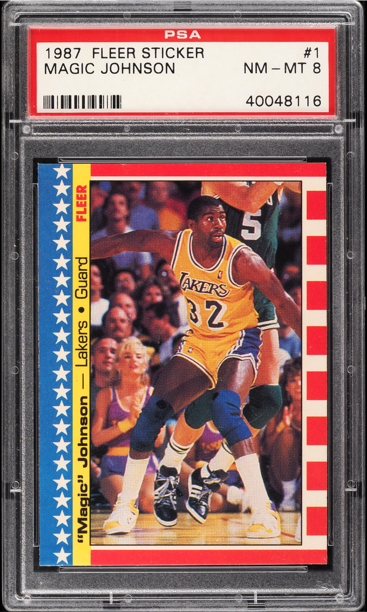 1987 Fleer Sticker Magic Johnson Card #1 PSA 8 NM-MT Mint