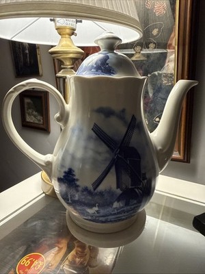 Delft Blauw Holland Teekanne Dutch Windmill 9'' handverziert Vintage Tea Pot