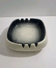 MCM Ashtray White Black Mid Century Modern Ceramic Glazed Retro #8263