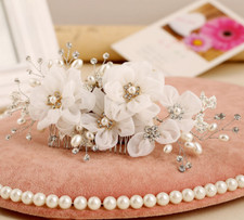 Bridal pearl and crystal flower hair comb
