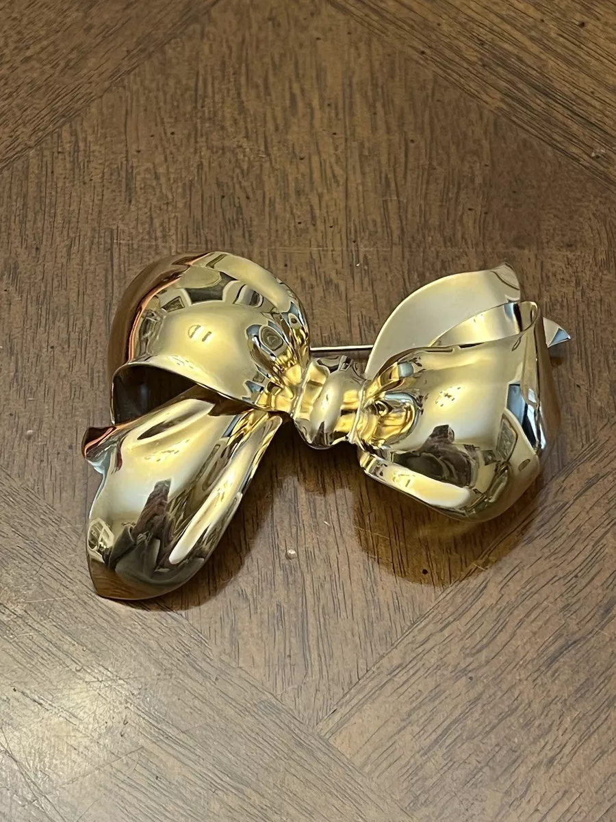 Vintage Monet Brooch Large Bow Tie Ribbon Gold Tone Signed