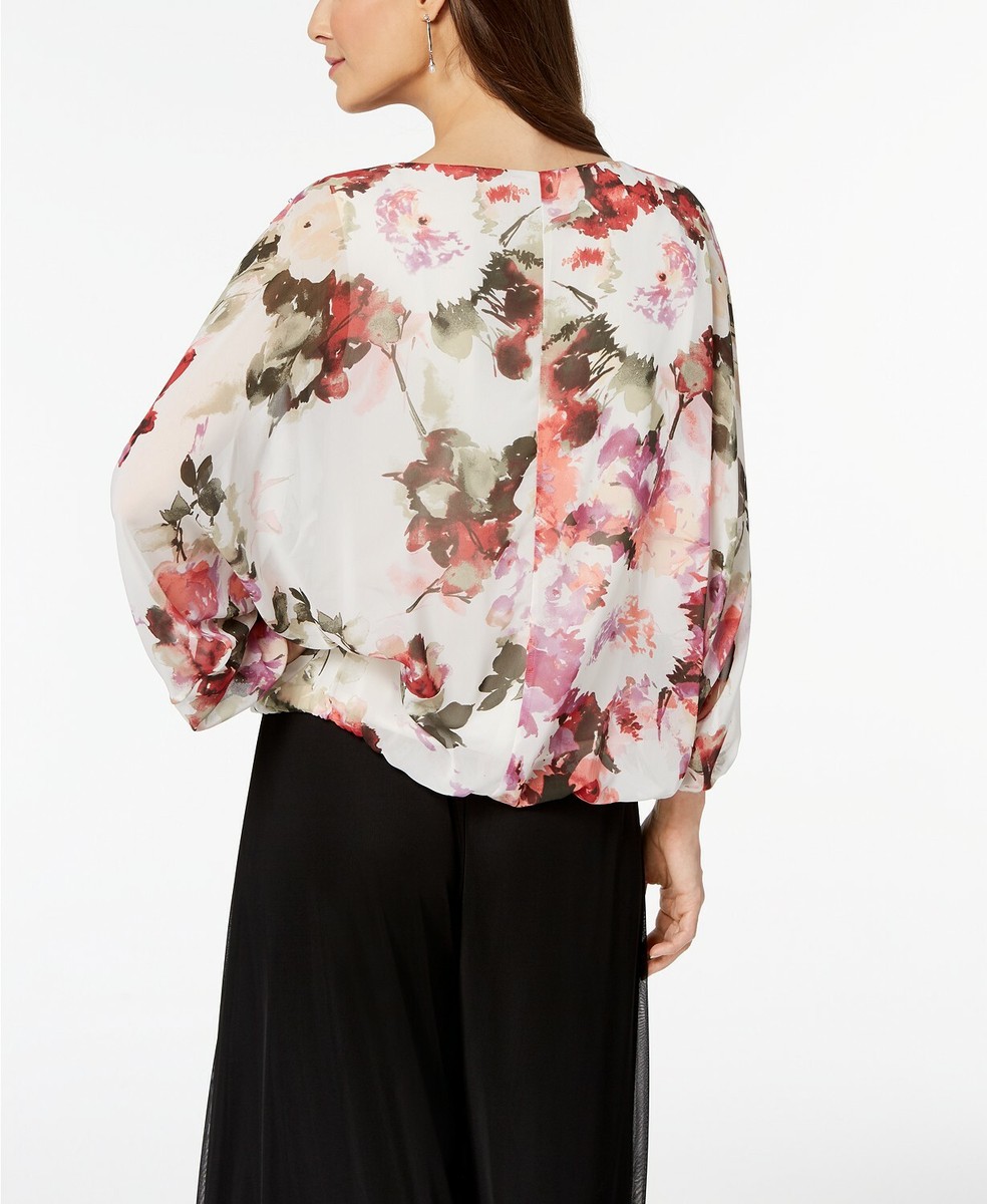 $99 Msk Women'S White Pink Floral Embellished Scoop-Neck