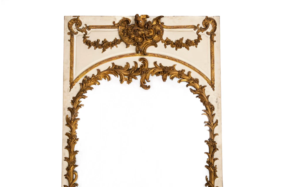19th Century French Rococo Louis XV Carved Giltwood Trumeau Mirror, 80” H - Image 3 of 4