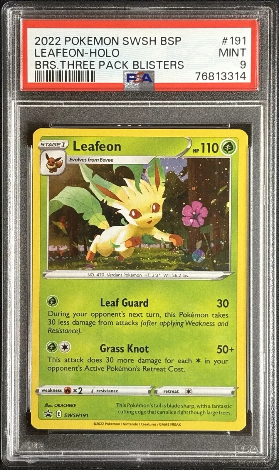 Pokemon Leafeon Three Pk. Blister Black Star Holo Promo SWSH191 PSA 9 Mint