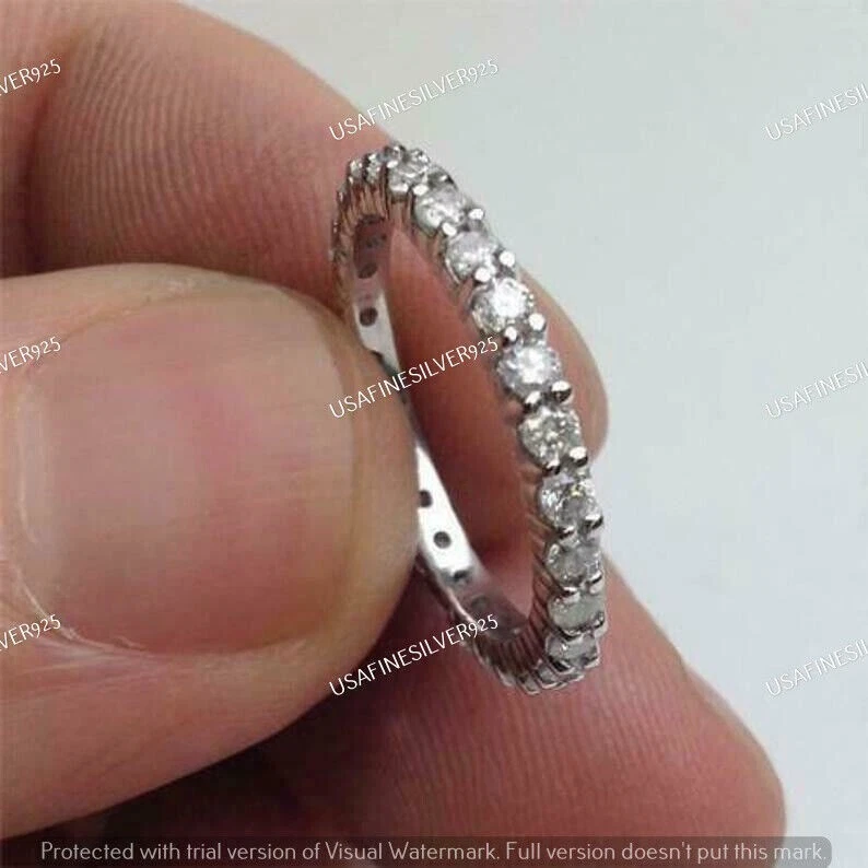 Moissanite1 CT Round Cut Full Eternity Wedding Band 14k White Gold Plated Size 9 - Image 3 of 3