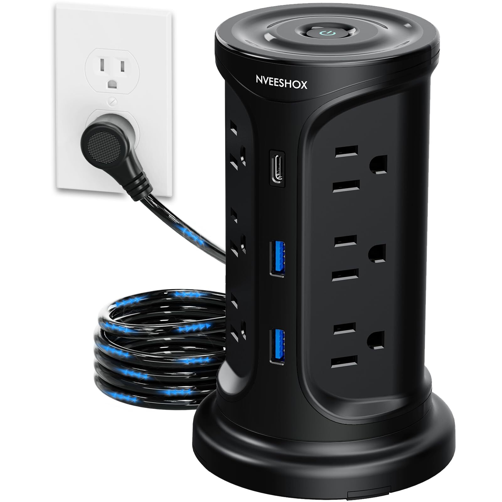 Extension Cord with Multiple Outlets Surge Protector Tower Power Strip with S...-image
