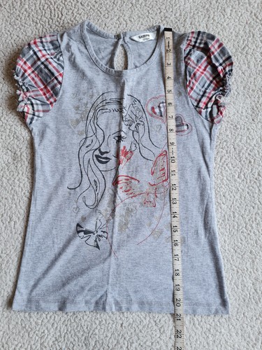 Tammy Girl Grey T Shirt Girl With Check Sleeves H140-146cm Excellent Condition - Picture 12 of 15