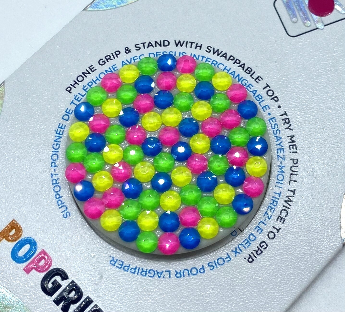 Handmade Bling White Popsocket made with Swarovski Crystals- GLOWS IN BLACKLIGHT