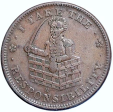 1833 USA US Hard Times Political Token RESPONSIBILITY Roman Firm DONKEY i113926