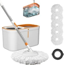 Floor Spin Mop and Bucket Set Extended Stainless Steel Handle 61 Inch