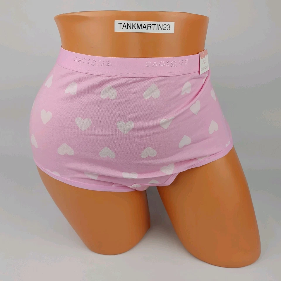 Lane Bryant Cacique Cotton Full Brief Plus 22/24 Pink with Pink Hearts - Image 2 of 4