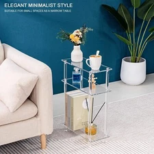 3-Tier Small Nightstand/Bedside Table Acrylic Narrow Side Table For Living Room