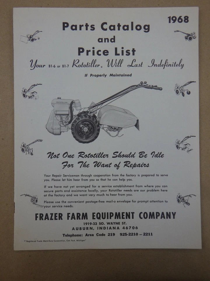 Catálogo de piezas de fábrica Frazer Rototiller/Tiller vintage B1-7 B1-6 edición 1985 Foto 4 de 4