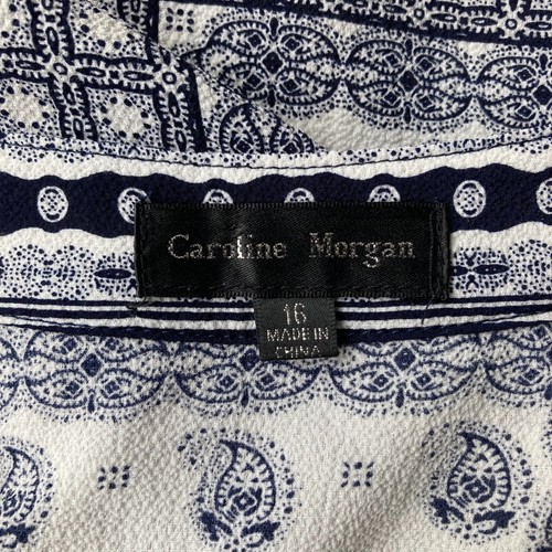 Caroline Morgan Navy and White Tile Print Blouse - Long Sleeve, V Neck - Size 16 - Picture 8 of 9
