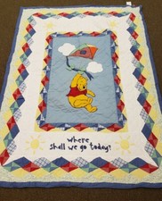 Disney Winnie The Pooh Bed Comforter Vtg Blue Cloud Quilt Blanket 5'  7'