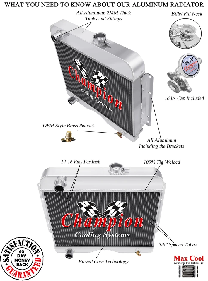 Radiador Champion de aluminio de 3 filas para Willys 1946-1964 #CC4964 Foto 3 de 4