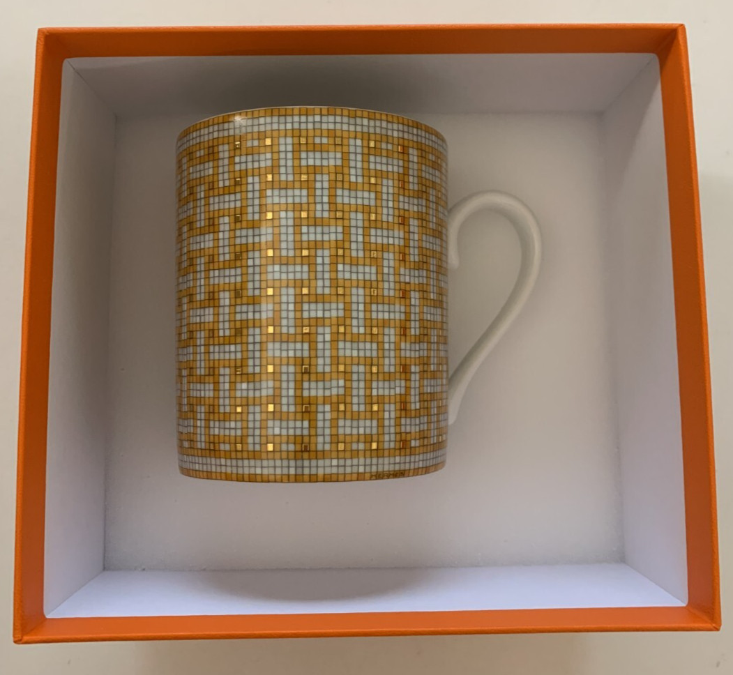NIB! Hermes Mosaique Au 24 Mug Cup Gold Porcelain Tablewear 3.5"x3" 300ml