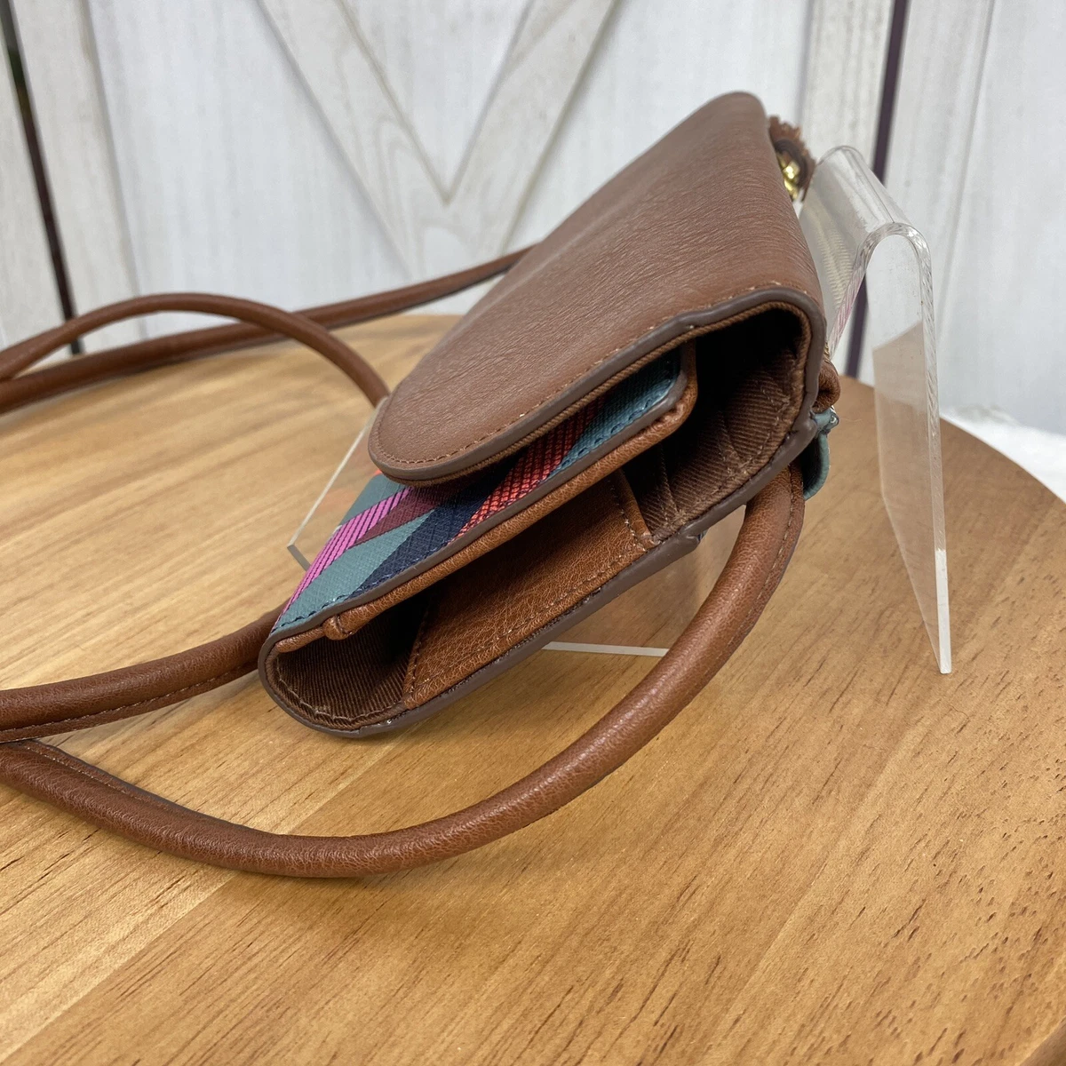 Fossil Sophia PVC Wallet Crossbody Bag Chevron Blue New