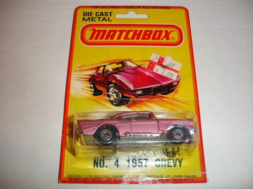 1980 Lesney Matchbox No. 4 Pink 1957 Chevy Chevrolet Hot Rod Classic Sports Car