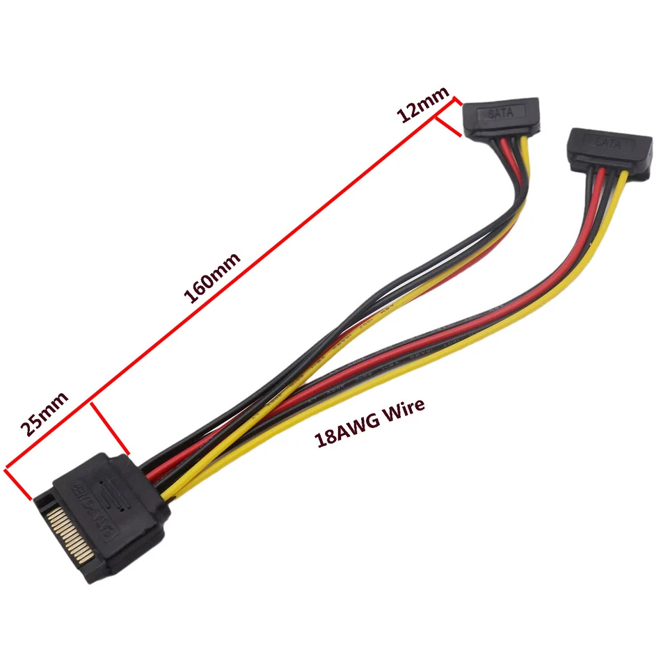 100x SATA 15pin Male to Dual 15pin Female Angle Hard Disk Power Y Splitter Cable - Image 4 of 4