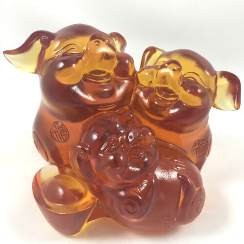 Amore Jewell Happy Family together "pigs" - Colored Glass (Liuli Crystal Glass)  - Afbeelding 1 van 12