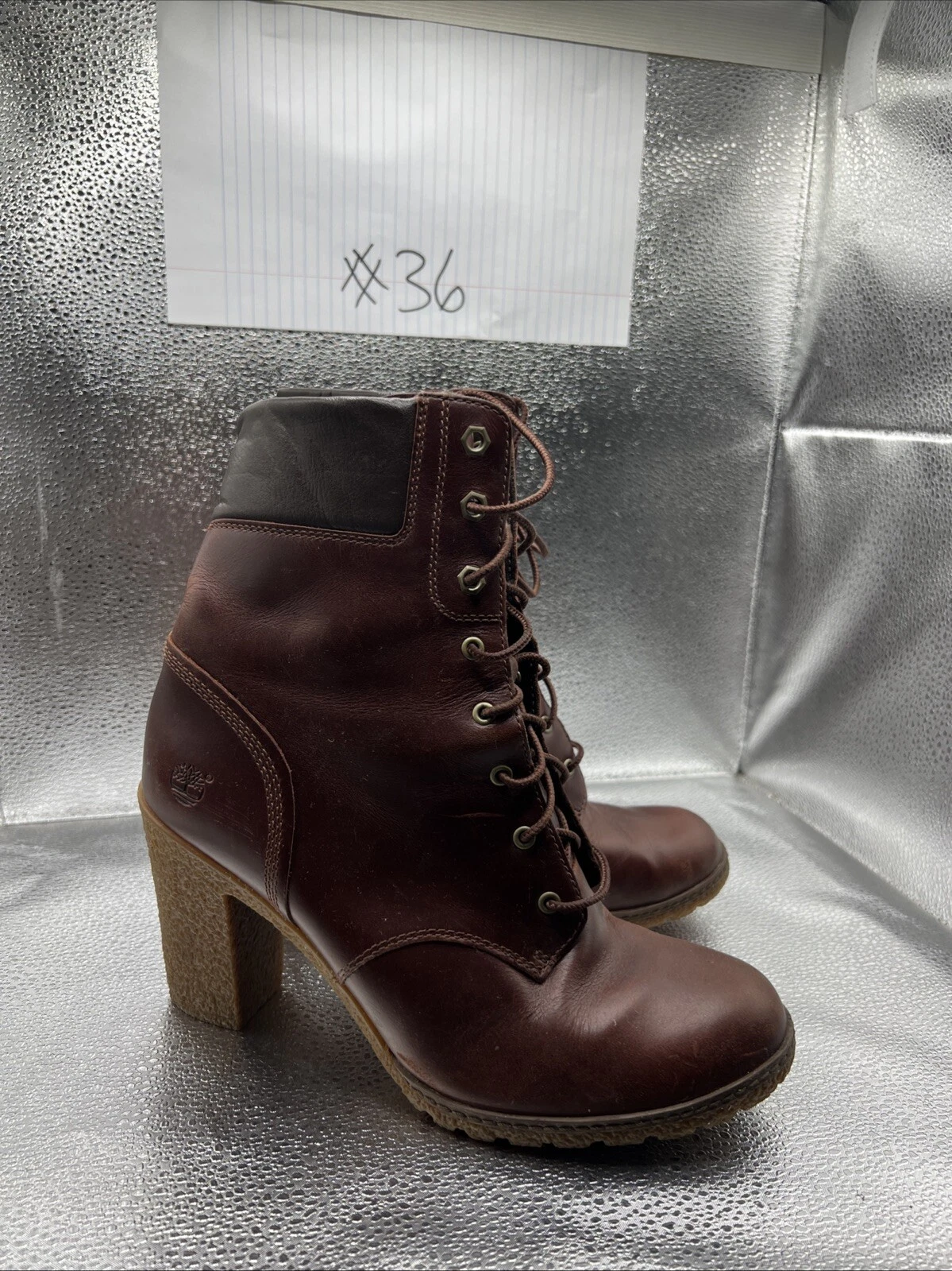 Timberland Stivaletto stringato pelle marrone lucido A18Z6 tacco a blocco donna 10