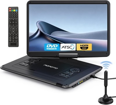 Portable TV/DVD Player with 15.6'' HD Swivel Screen | Built-in ATSC Tuner & FM