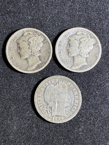 1925 + 1925 D Mecury Dimes & 1899 Barber Dime