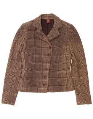 Dondup Womens 6 Button Blazer Jacket IT 42 Medium Brown Houndstooth Wool AT27