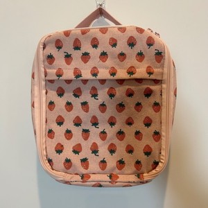 Strawberry Print Insulated Lunch Bag Kids Adults Pink Carry Case