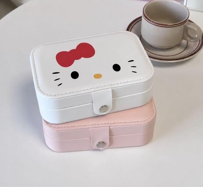 Hello Kitty Jewelry Case Pouch White Compact Ring Holder Organizer Snap Closure