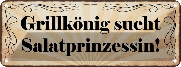 Blechschild 10X27 Cm GrillköNig Sucht Salatprinzessin Spruch Zitat Deko Geschenk-image