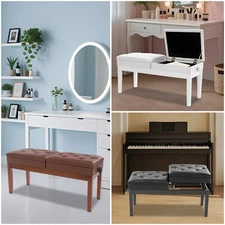 Double Seater Piano Bench Adjustable Duet Piano Bench Piano Bench w/Storage Box