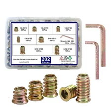 200pcs Threaded Inserts for Wood 1/4"-20 5/16"-18 Screw in Nut Assortment Kit...
