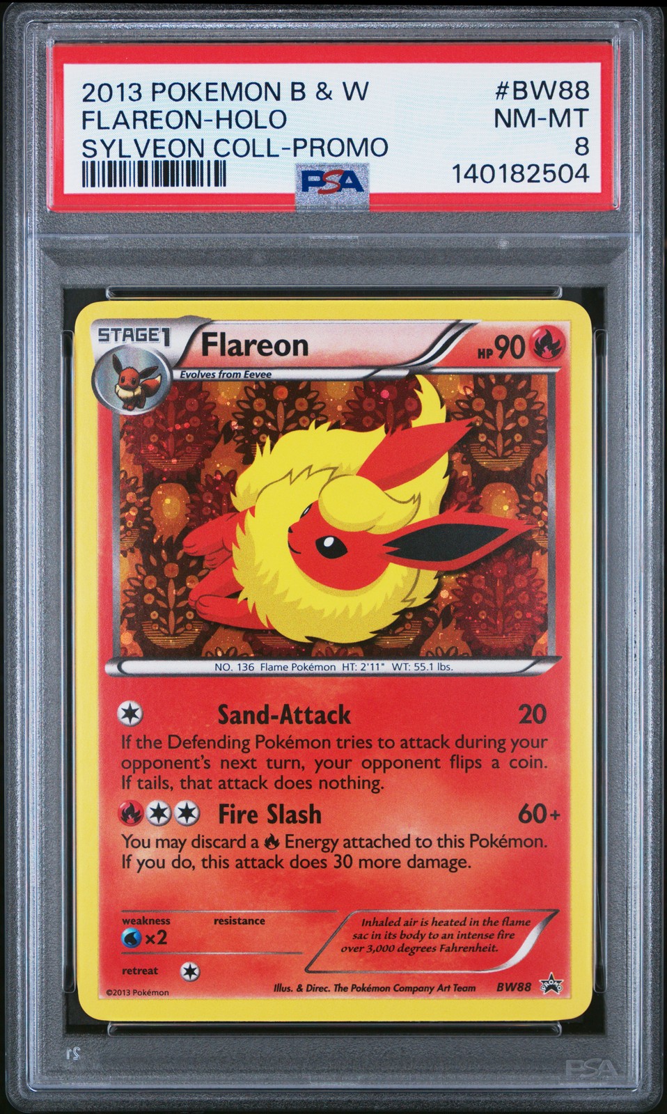 2013 POKEMON BLACK & WHITE PROMO SYLVEON COLLECTION #BW88 FLAREON-HOLO PSA 8