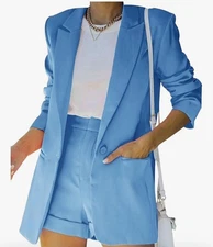 XL Wmn 2 Piece Casual Long Sleeve Blazer Open Front Solid Short Pants Suit Sets
