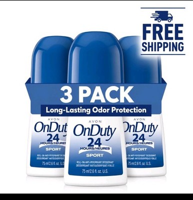 3 Avon On Duty Sport Roll On Deodorants Women's Antiperspirant Fresh Scent