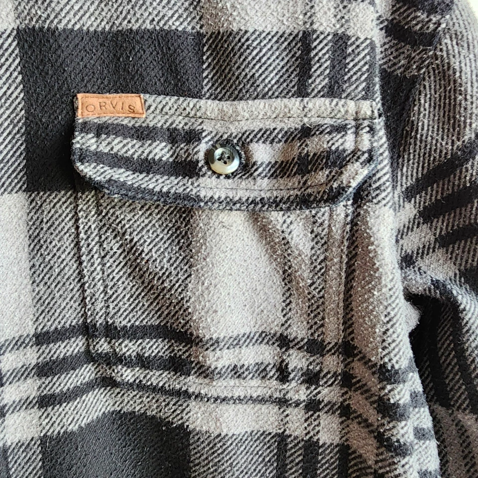 Orvis Men's Large Big Bear Heavy Weight Flannel Gray Pockets Jacket - Image 3 of 4