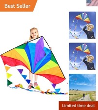 Vibrant Rainbow Kite for Kids  Adults: Stunning 54"x31" Design for Easy Flying
