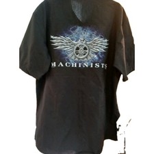 Union Line Machinists Button DownShirt Mens L Black Made In USA Graphic UFCW EUC