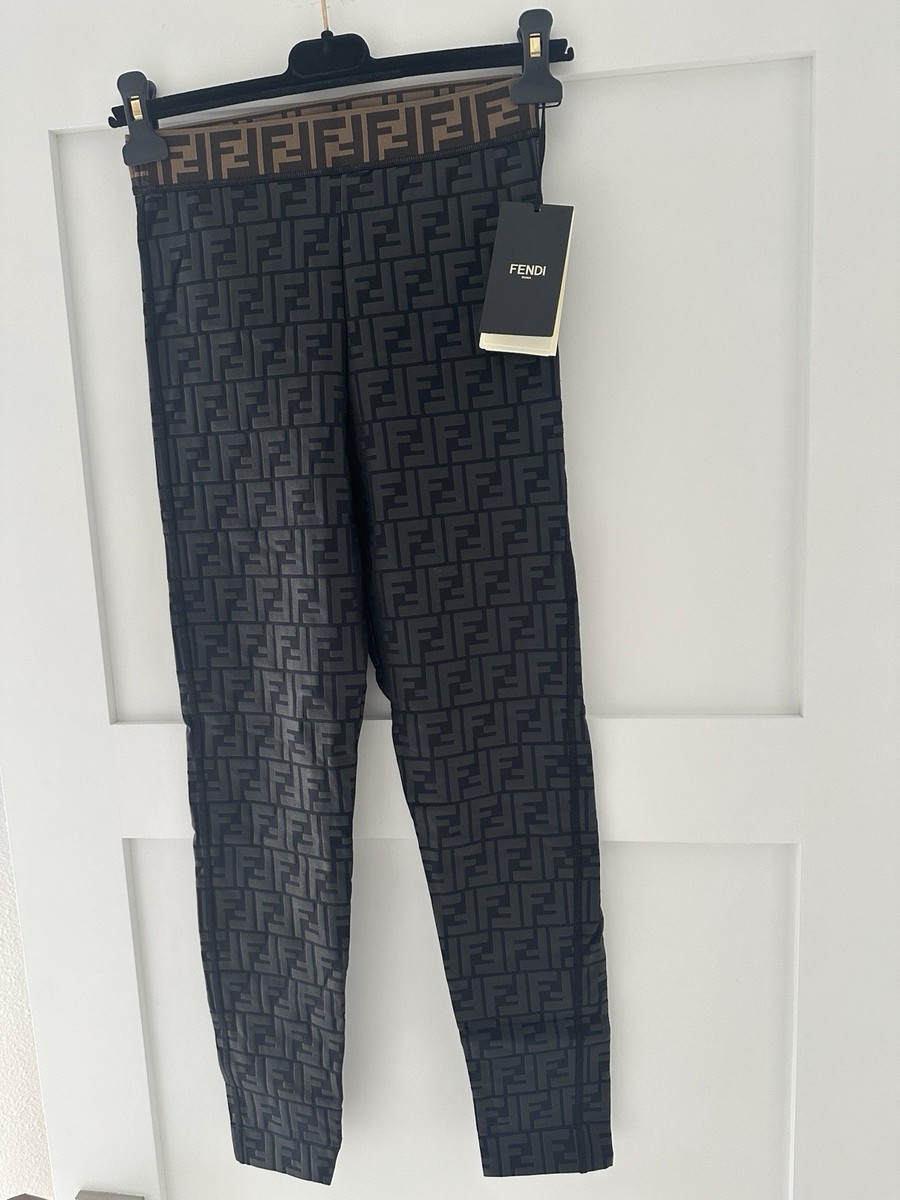 Fendi Leggings BLACK TECH FABRIC FF LOGO NWT AUTHENTIC 40 | eBay